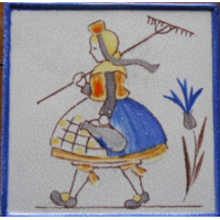 Leuk tegeltje Vrouwtje met hark